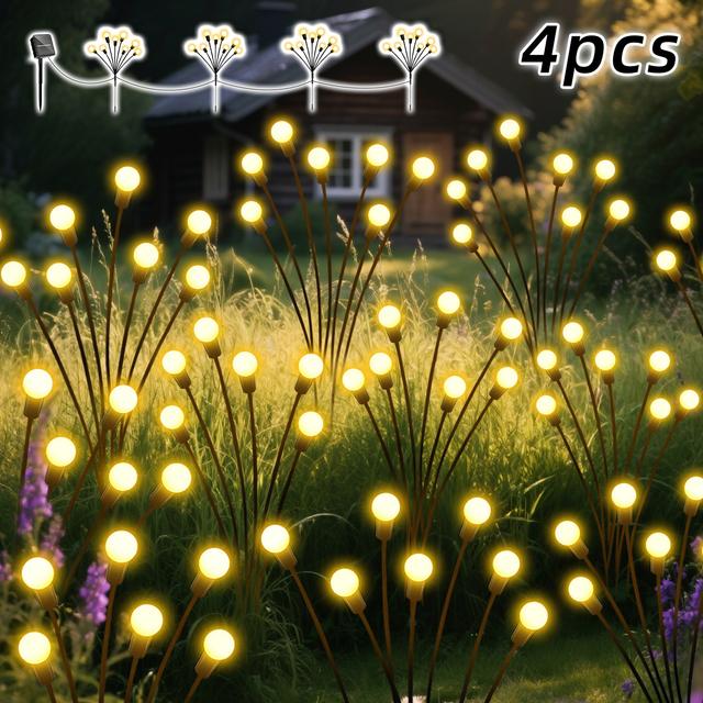 TEMU 4pcs Outdoor Solar Firefly Lights - 32led Solar Garden Decor Fairy Light Strings With Light Sensor (auto ), 8 , Ipx4, For Courtyard, Garden, Lawn, Path & Patio Decorative Lighting