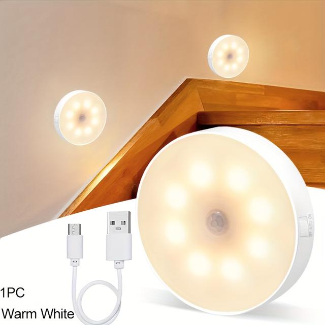 TEMU Dobíjecí 8LED vnitřní světlo s pohybovým senzorem, bílé/teplé bílé samolepicí noční světlo, vhodné do skříní, šatníků, kuchyní, chodeb, na schody - 1 ks