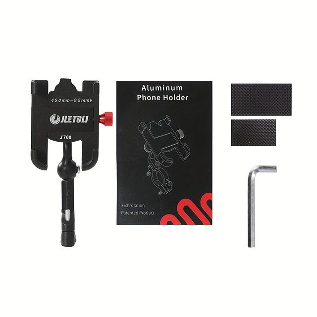 TEMU Jletoli Bicycle Aluminum Alloy Mobile Holder Stable Anti-shake 360° Rotation Scooter Phone Stand Compatible With 5cm-9.5cm Smartphones Overhead Installation
