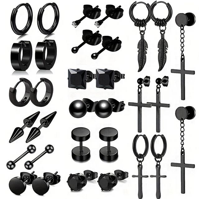 TEMU 16 Pairs Earrings For Men, Stainless Steel Earrings Stud Kit For Men Women Fashion Piercing Jewelry Dangle Hoop Earrings Set