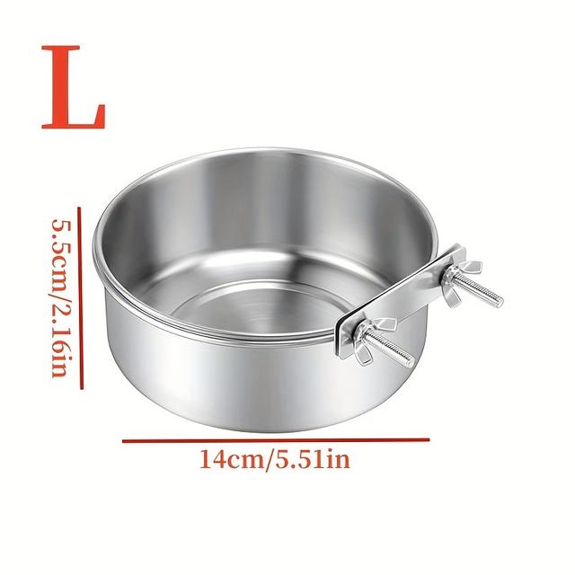 TEMU 1pc Dog Food Bowl Water Bowl For Cage, Stainless Steel Hanging Dog Bowl With Clamp Holder, Pet Crate Feeder Basin For Neck Protection