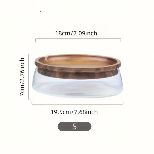 TEMU 1 stuks Houten Pallet Glazen Kom voor Noten en Fruit, Voedselcontainer voor Graanpotten, Dubbellaagse Snoepzak met Houten Deksel voor Thuis Keukenopslag
