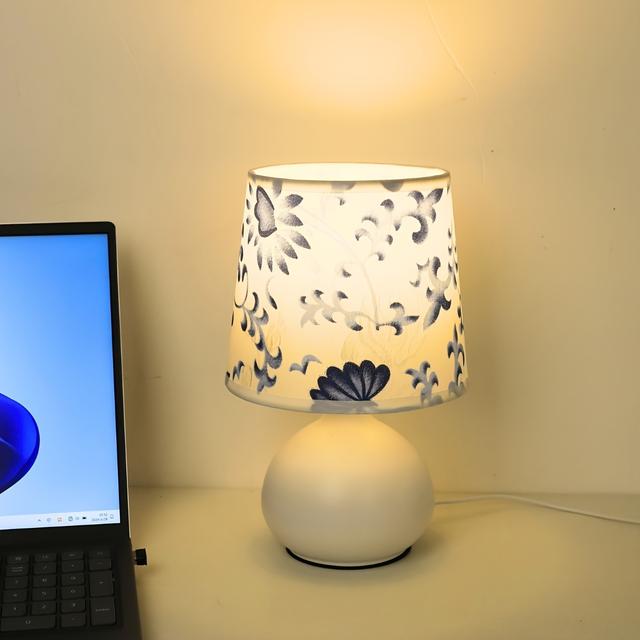 TEMU 1 Lámpara de mesa de tela estilo nórdico moderno con base redonda de metal y pantalla , - para decorar salas de estar, dormitorios, oficinas, residencias y hoteles