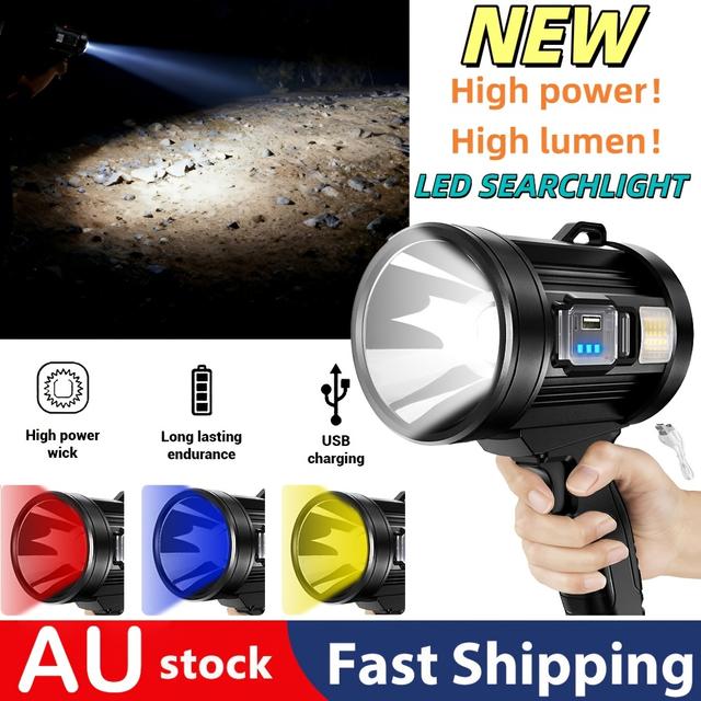 TEMU 120, 0000 Led Rechargeable Spotlight Flashlight With Tripod - 6 , 3 Color Filters (red/blue/green), Usb Power Supply, Long-lasting Battery, Suitable For Outdoor Use, Hunting, Camping, Boating