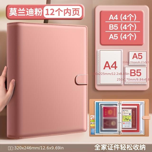 TEMU مجلد جلد PU مخصص بالاسم - حافظة ملفات A4 B5 A5، غطاء واقي باللون الأخضر العشبي والوردي والأزرق للفواتير والوثائق والجوازات، إغلاق بحزام، متعددة للتنظيم السهل