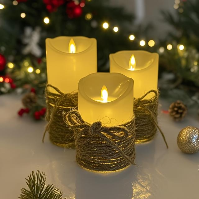 TEMU Flameless Set 3 Candle Lights With 10 Key Remote Control And 24-hour Loop Timer, Suitable For Festive Halloween Home Decoration Festive Atmosphere, Wedding, Dining Table Decoration