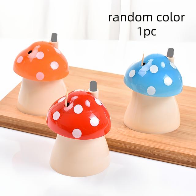 TEMU 1pc Cute Mushroom Toothpick Holder - Press-to-open, Portable Dispenser For Kitchen & Dining Room