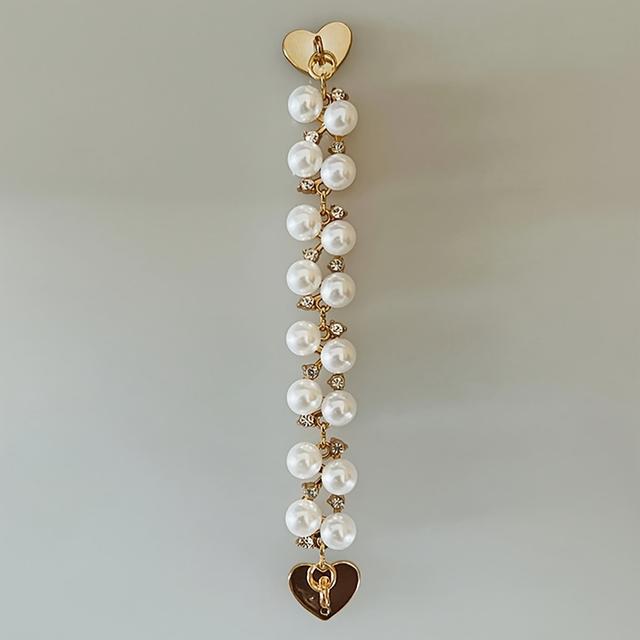 TEMU 휴대폰용 진주 체인, 폰 케이스 장식, 하트 모양 버튼 진주 체인 폰 케이스 장식