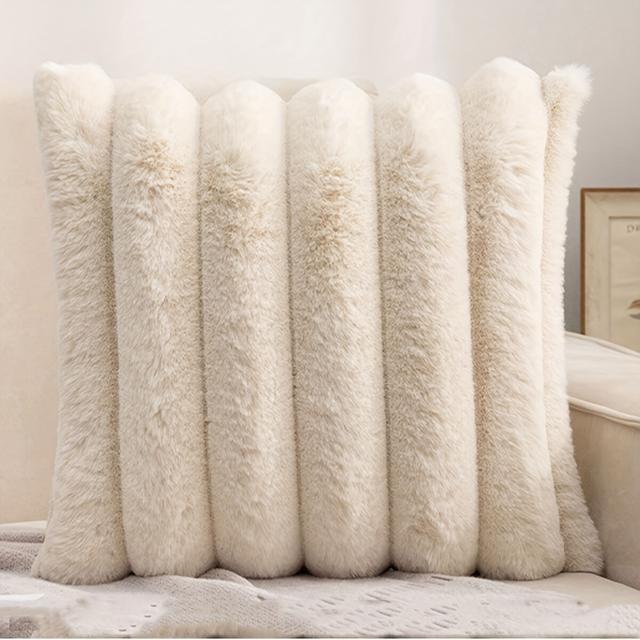 TEMU Zeitgenössische gestreifte Kunstfell-Kissenbezüge, Reißverschluss, Strickstoff, handwaschbar, Polyester, Wohnzimmerdekoration - 1er-Set