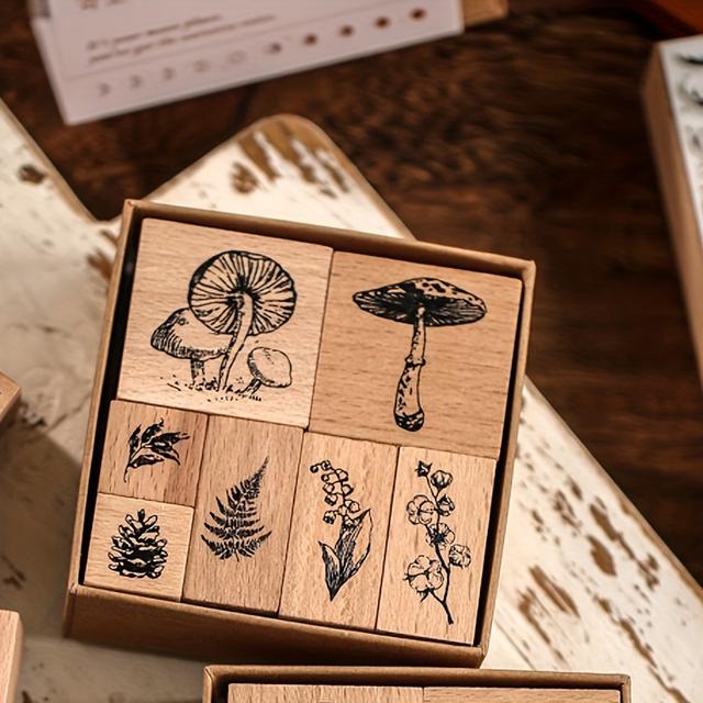 TEMU 7개 비치 밀짚 빈티지 인감 세트 로맨틱 스타 문 우드 인감 식물 백과사전 우드 인감