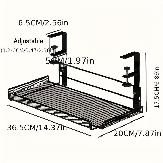 TEMU 1pc Black Under-desk Cable Management Tray - No-drill, Paint-finished Iron Wire Organizer For Office Desks