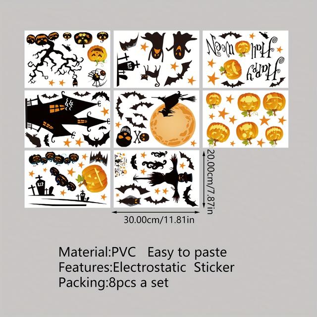 TEMU 8 Sheets Pumpkin Tree Halloween Party Window Clings Spooky Halloween Window Decals Window Clings For Party & Home Static Decals For Decor