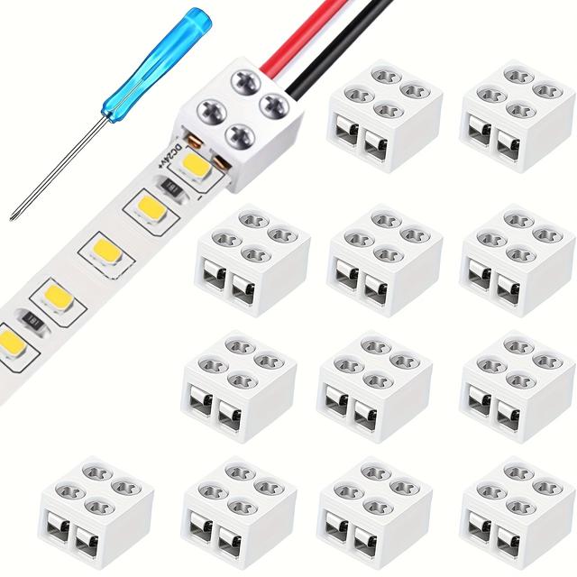 TEMU 12 шт. Безпаяні з’єднувачі для світлодіодних стрічок на гвинтах, 2-контактні 8 мм, плата-до-, сумісні з LED стрічками 2835/3528, у комплекті з викруткою