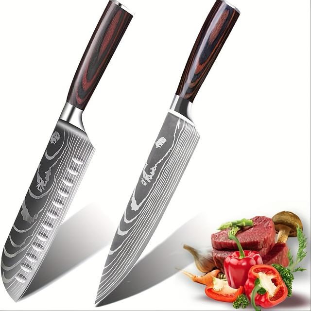 TEMU Kitchen Knife Set, 2 Pcs Kitchen Chef Knife Set, Chef Knife, Knife, With Sharp High Carbon Stainless Steel Blade And Ergonomically Pakkawood Handle, Japanese Knife Set
