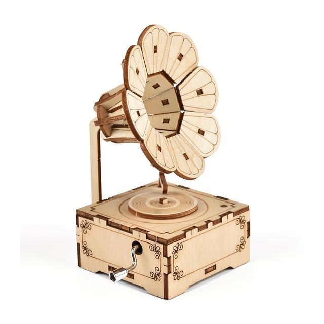TEMU 3D fa puzzle, kézi hajtású zenei doboz, alkalmas hálaadásra, karácsonyra, Halloweenre, asztali dekorációs ajándékok