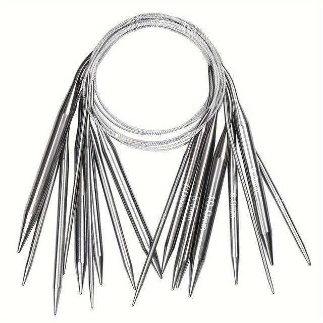 TEMU 9pcs Circular Knitting Needles Set 60 Cm, Metal Circular Needles For Knitting, Fixed Cable Round Knitting Needles With Dimensions, Long Circular Needles Set For Chunky Blanket Larger Project