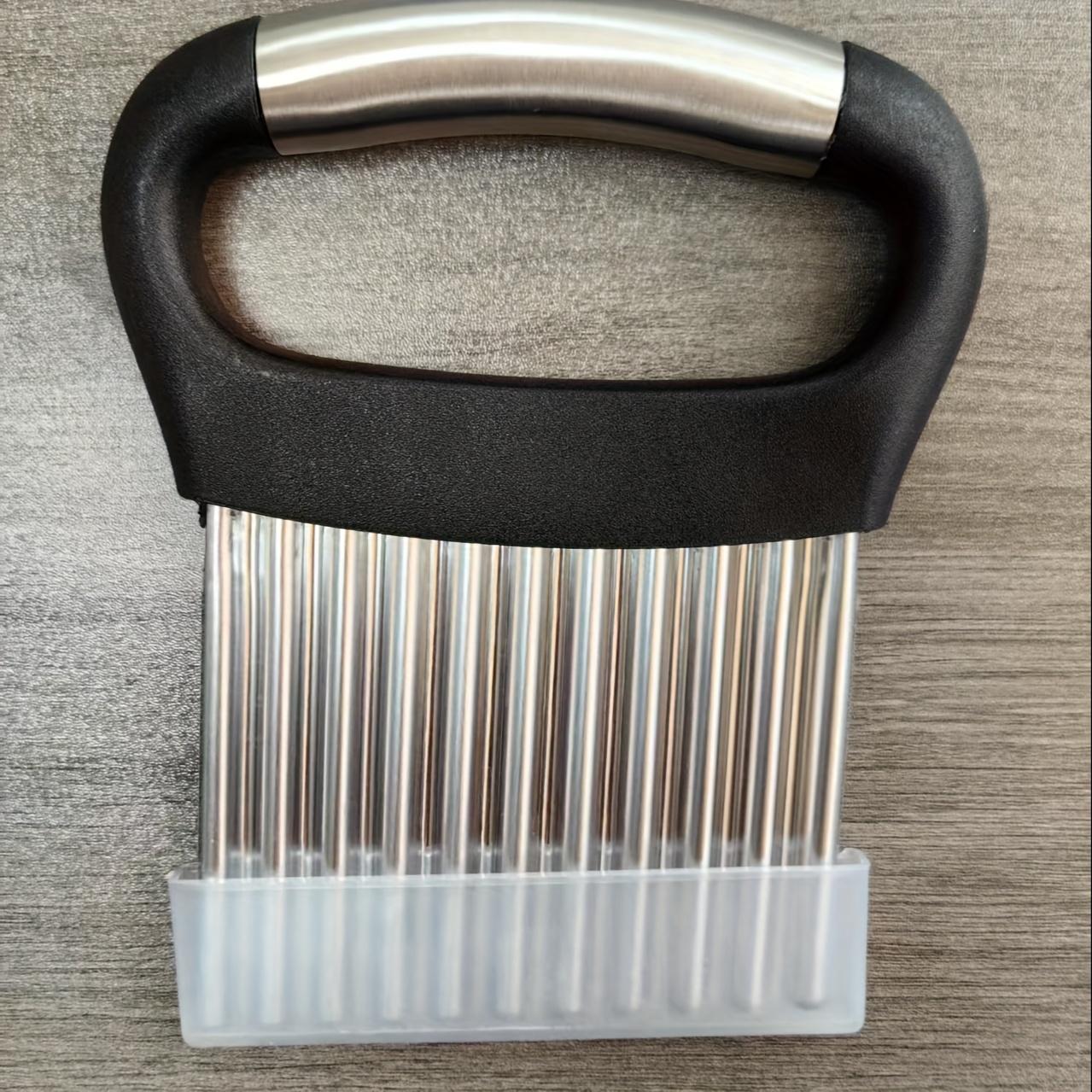 TEMU 1pc Black Handle Stainless Steel Potato Slicer, French Fry Wavy Potato Cutter, Kitchen Vegetable Cutting Tool