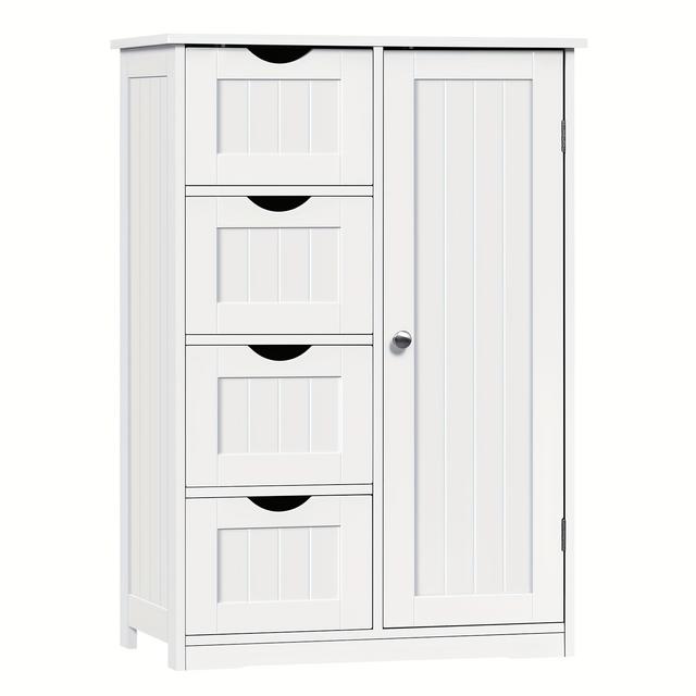 TEMU 1pc Bathroom Cabinet, Side Cabinet Drawer Cabinet With 4 Drawers And 1 Adjustable Shelf, Bathroom Living Room Kitchen Cabinet, White, 56x82x30cm