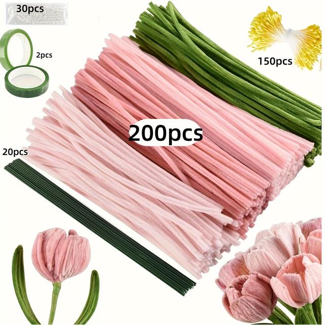 TEMU 452/402pcs Pipe Cleaners Craft,5/4 Assorted Colors Pipe Cleaners Bulk, Chenille Stems For Diy Flower Making Kit With Video Tutorial, Gardening Tape, Flower , Flower Stems, Pearl.