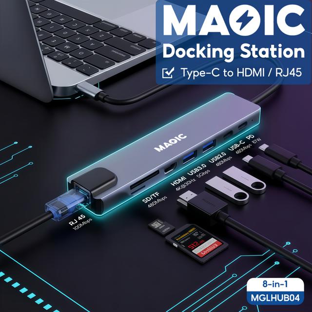 TEMU Type C To 4k Hdtv Adapter With 100m Rj45 Sd/tf Card Reader Fast Charger For Macbook Laptop Windows Laptop