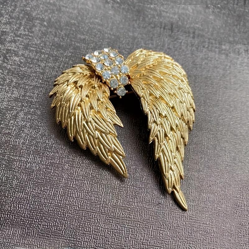 TEMU Elegant Golden Wing Rhinestone Brooch, Unique Wing Shaped Brooch, Women's Fashionable , Accessories, Gift