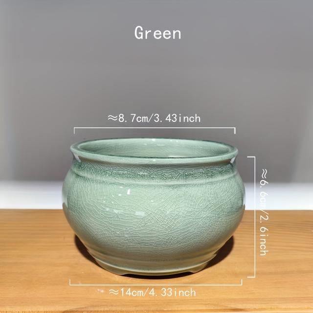 TEMU Kinesisk Ge Kiln Blomkruka med Dräneringshål, Lämplig för Inomhusväxter och Bonsai-arrangemang, Rund Form för Kontors- eller Vardagsrumsinredning