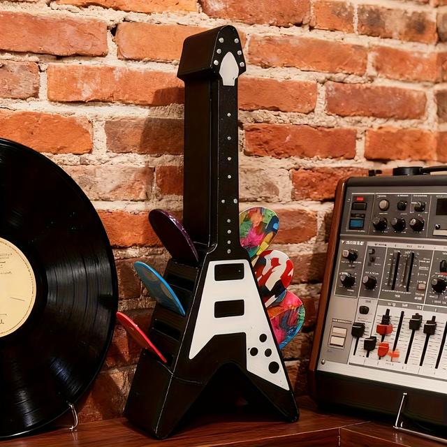 TEMU A Guitar-shaped Pick Holder That Can To 10 Picks. Its Unique Guitar Design Makes It Perfect For Guitar Enthusiasts, Ideal For Personal Use Or As A Gift For