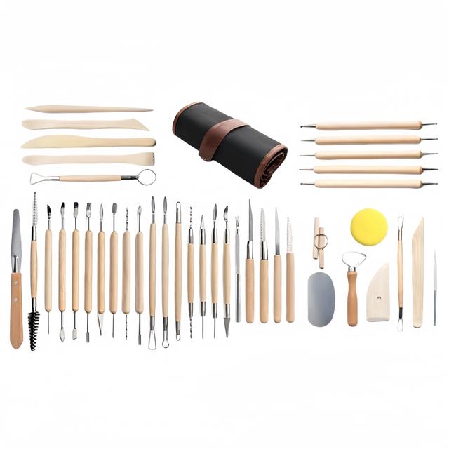 TEMU 40pcs Wooden Pottery & Sculpting Tool Set - Clay Modeling, Trimming & Smoothing Tools For Beginners