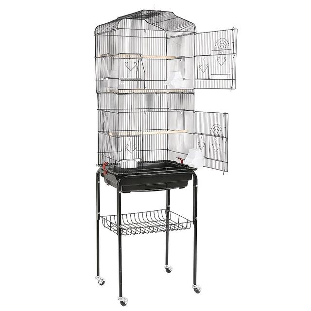 TEMU Entfernbares Vogelkäfig-Rollvogelhaus Mit Stauraum Für Papagei Und Vogelvoliere Entfernbarer Boden Geeignet Für Innen- Und Außenbereich Metall 150,6 X 46 X 35,3 Cm (Schwarz)