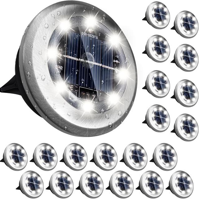 TEMU 20pcs Solar Ground Lights - 8 Led, Outdoor Garden Lights For Patio, Pathway, Lawn, Deck & Driveway - Bright In-ground Landscape Lighting,