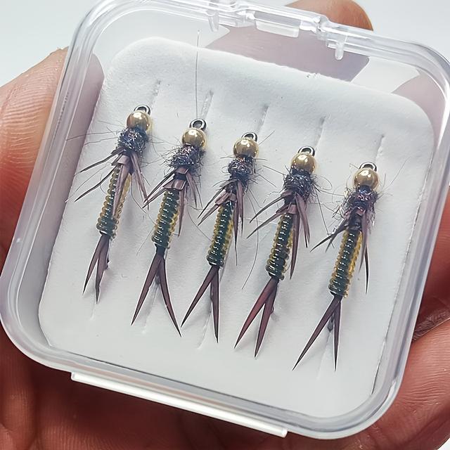 TEMU 5pcs Realistic Stonefly Fly Baits - Slow Sinking, Trout & Freshwater Fishing Flies With Lifelike Design - Ideal For