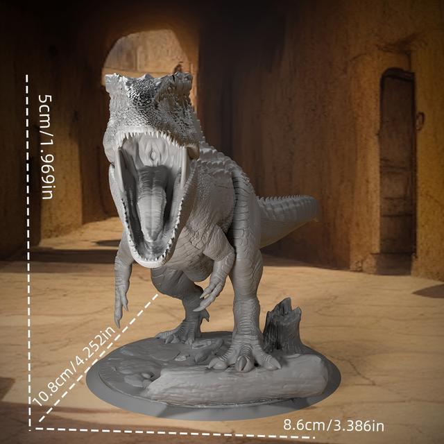 TEMU Uncoloured Resin Miniature - Grey Resin Dinosaur Ornament - For Colouring Exercises And Tabletop Games
