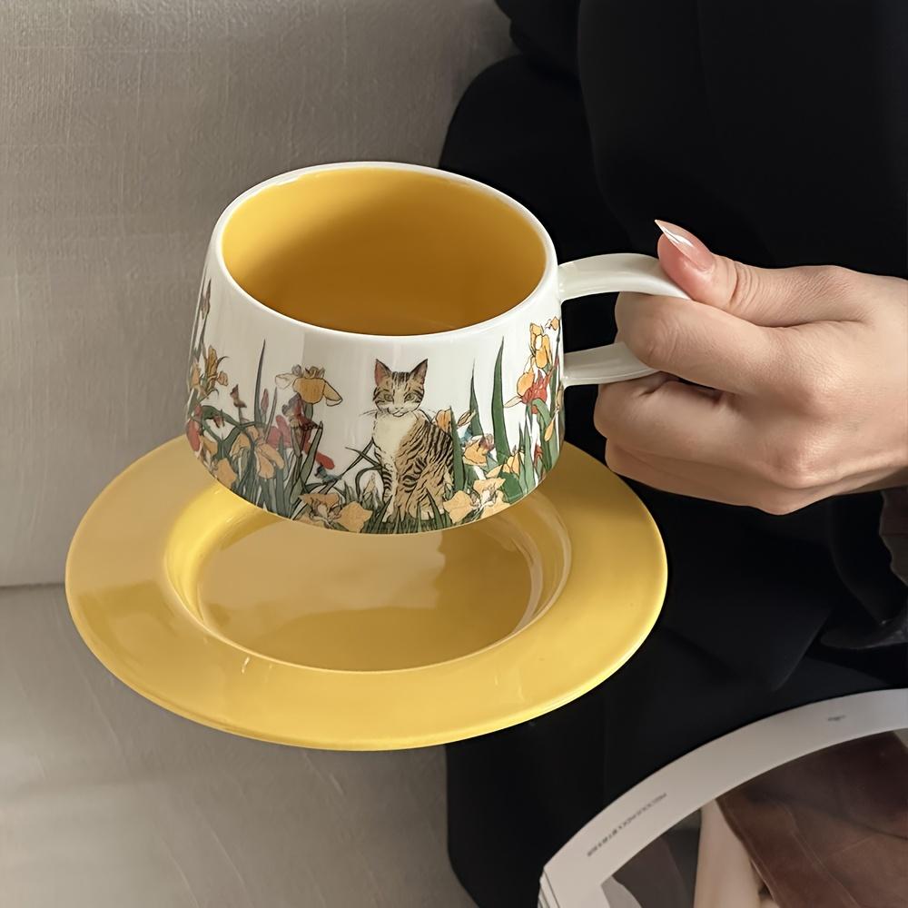 TEMU 1 Set Cute Cat Ceramic Coffee Cup, Breakfast Oatmeal Milk Cup, Home Drinking Cup Latte Cup