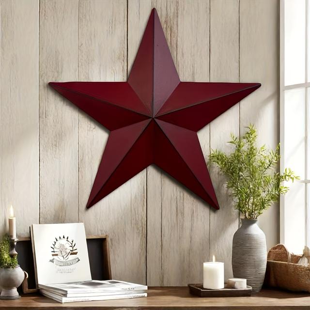 TEMU Vintage Metal Star Wall Art - Rustic 5-pointed Star Decor With Distressed Finish, Home Or Office, Easy To Hang, No Power Needed, Metal Wall Art Decor