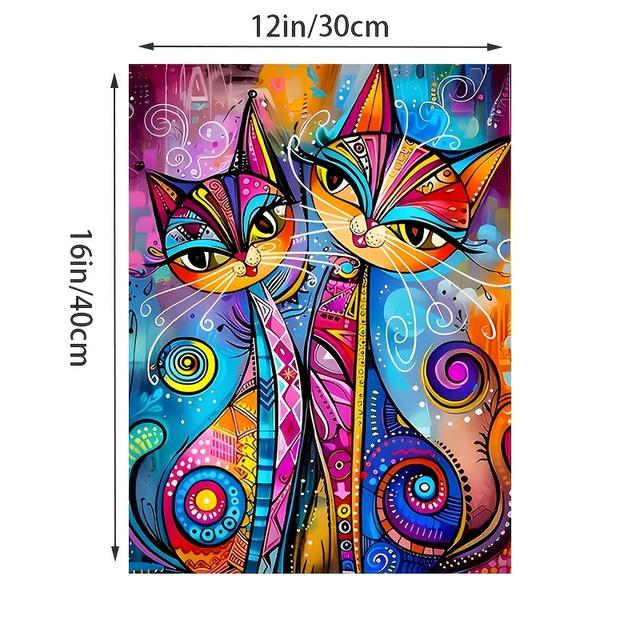 TEMU Colorful Abstract Cat Canvas Art Print, 12x16" - Frameless Modern Wall Decor For Living Room, Bedroom, Office, And Bar