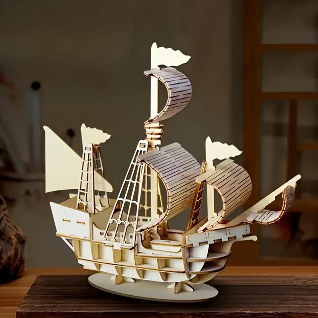 TEMU Wooden Three-dimensional Puzzle Assembled Sailboat Model Toy, Handmade Diy, Collectibles, Home Office Desk Decoration, Christmas And Birthday Gifts