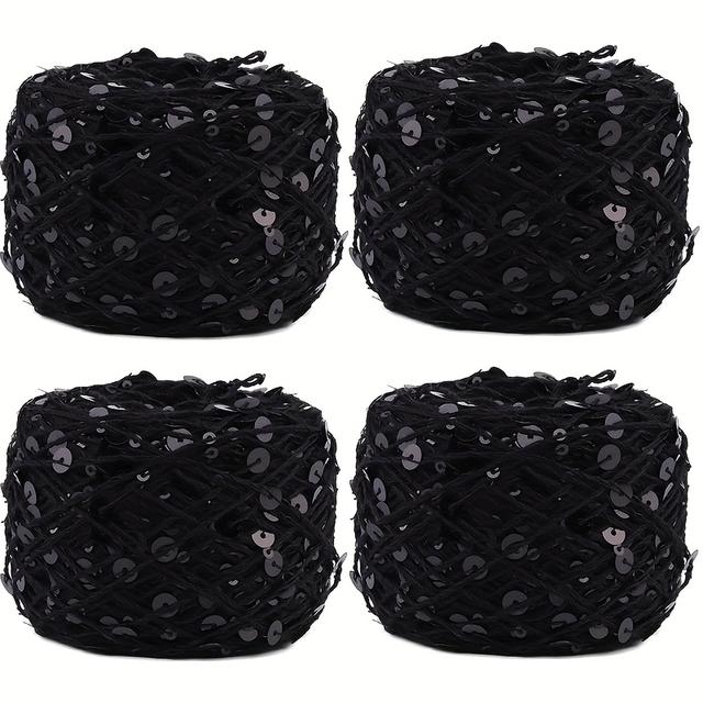 TEMU 50g 4 Stk. Paillettengarn aus reiner Baumwolle mit Drahtbaumwollgarn, Perlen-Ziergarn für DIY-Perlenstricken, verschiedene Größen großer glänzender Pailletten