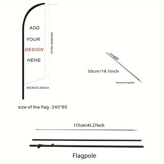 TEMU Outdoor Advertising Set Customized With 3.4 Meter Flagpole + , And Breathable Polyester Material With Digital Printing, Suitable For Outdoor Activities And Promotions, Flag Size 60x240cm