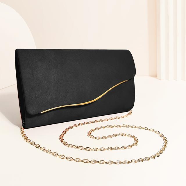 TEMU Elegant Suede Evening Clutch For Women, Solid Color, Microfiber Handbag, With Removable Metal Chain Strap, Magnetic Closure, Polyester Lining, For Holiday Theme