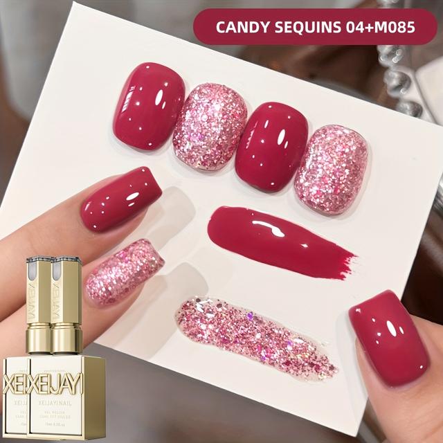 TEMU Zestaw 2 Kolorów Holograficznych Brokatowych Żeli do Paznokci Glitter Nail Trend 2025, 15ml Magnetyczny Żel do Paznokci LED, Narzędzia do Manicure dla Kobiet, Modne Żele do Paznokci