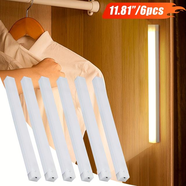 TEMU 6pcs Dimmable Led Motion Sensor Cabinet Lights, Usb Rechargeable, 3 (daytime, Light, Night) Night Light For Bedroom, Staircase, Kitchen, Piano Room & , Bedside Reading Lights