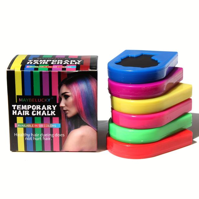 TEMU 6pcs/set Chalk Temporary Hair Color Dye, Washable Hair Chalk For Girls Birthday Christmas Cosplay Hair