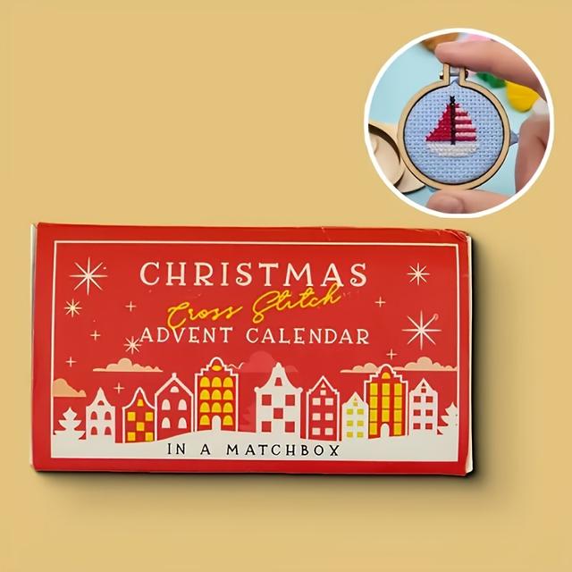 TEMU 24-pack Christmas Stitch Advent Calendar Kit, 5.51" 2024 Countdown Embroidery Set, Beginner-friendly Handcraft Patterns With Needlework Markers, Mixed Color Holiday Themed Crafting Projects