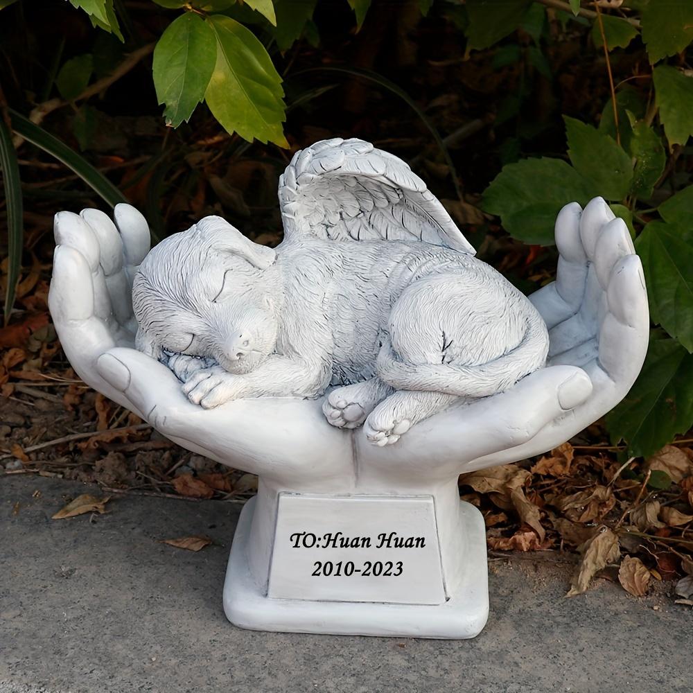 TEMU Customizable Memorial Dog Statue - Resin, Pet Dog Tombstone Grave Marker With Customizable Name & Date, Sleeping Dog In God's Hands Design, Pet Memorial | | Pet Statue, Pet Grave Markers
