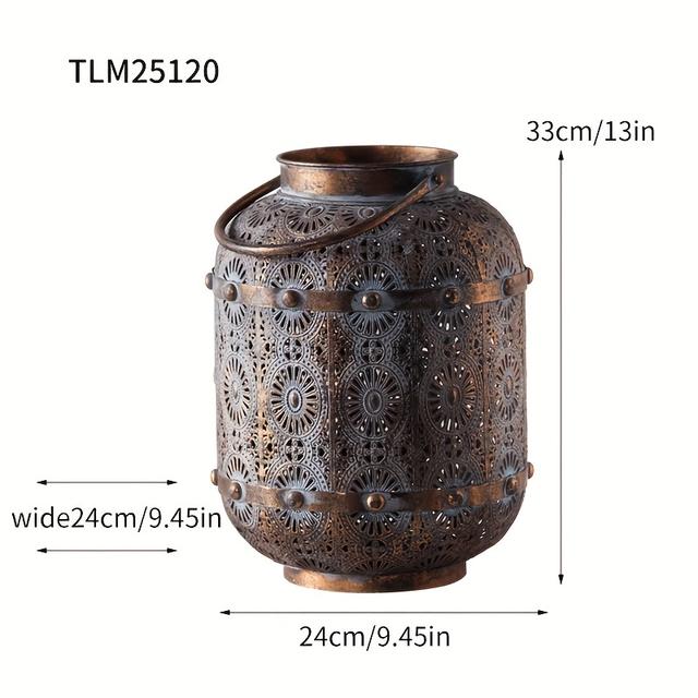 TEMU Unieke Marokkaanse Stijl Smeedijzeren Kandelaar Lantaarn met een Koperen Hol Gesneden Ontwerp