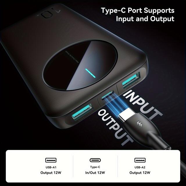 TEMU 10000mah Portable Charger For Mobile Phones - Travel- Bank With 2.4a Output & 3 Ports (2 Usb & 1 Usb-c) - With Airline Regulations