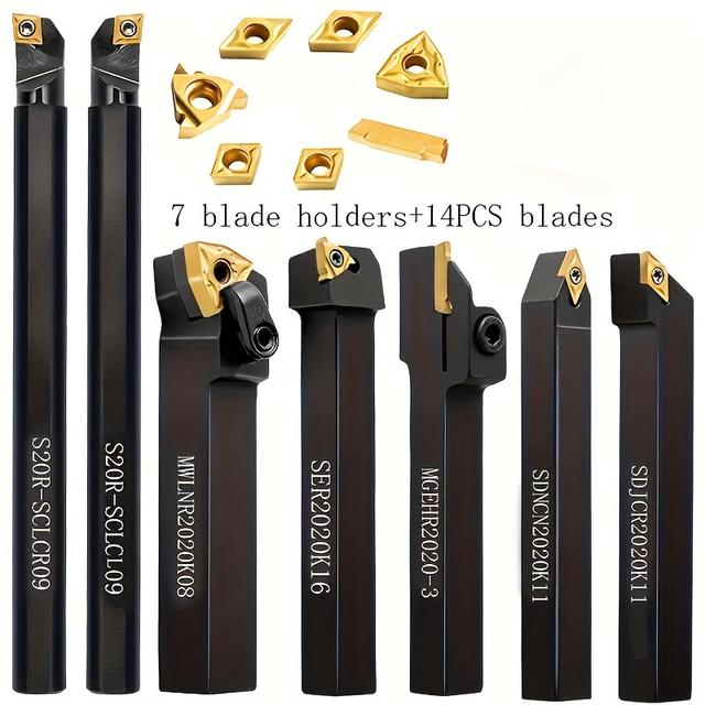 TEMU 20mm 도구 홀더가 있는 21개 세트의 회전식 선반 도구 및 14개의 회전 인서트가 있는 7개 세트의 금속 선반 도구 홀더 세트, 홈 연마, 나사 드릴링, 경질 합금 인서트 및 경질 합금 블레이드용