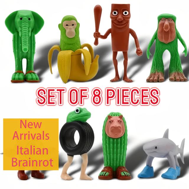 TEMU 8pcs Italian Brain Worm Toy Figures, Tung Tung Tung , Tralalero Tralala - Collectible Dolls For Game Enthusiasts, Desktop Decorations, Halloween Gifts, Christmas Birthday Presents, Novelty Toys