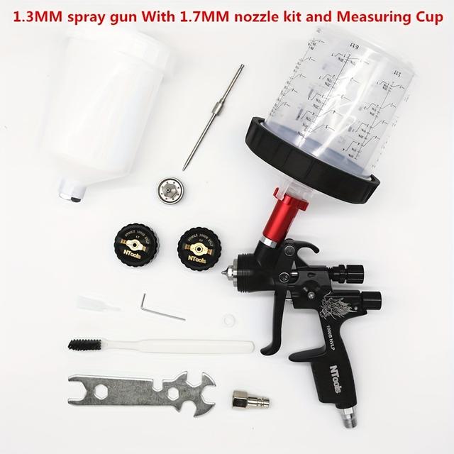 TEMU Kit de pistola de pulverización HVLP de 1.3/1.7 mm, con vaso de 600 ml sin limpieza y adaptador, fácil de usar, ideal para pintar automóviles, muebles, y capas finales