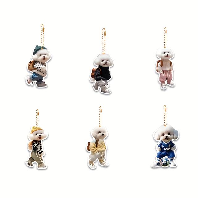 TEMU 2D 플랫, 6개 귀여운 & 티컵 강아지 디자인 아크릴 참 - 발렌타인데이, 어버이날, 크리스마스 선물, 차량 백미러 펜던트, 키체인 액세서리, 백팩 장식, 애완동물 애호가 선물, 홈 & 가든 데코, 파티 답례품